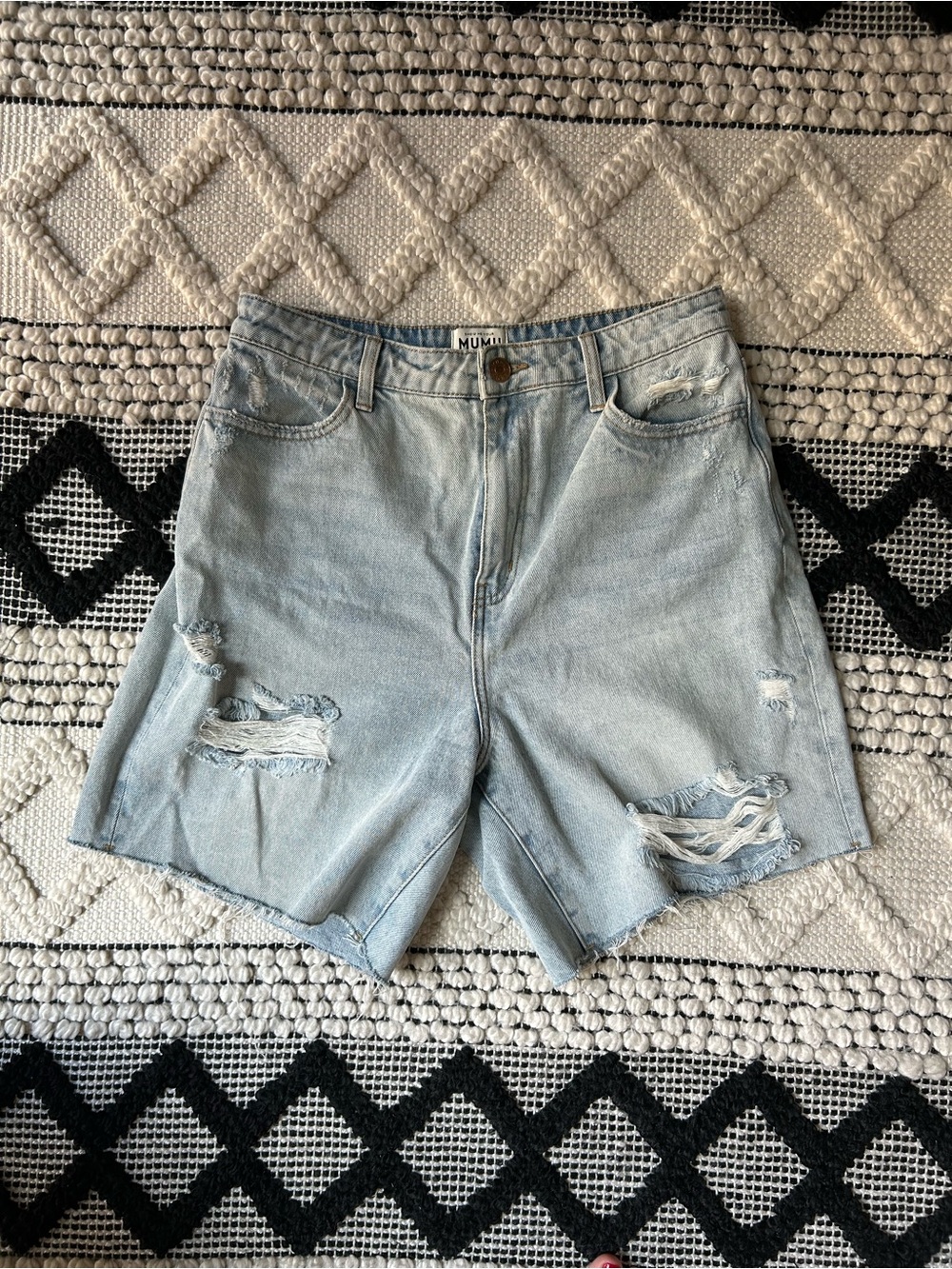 Show Me Your MuMu Light Blue Distressed Jean Shorts